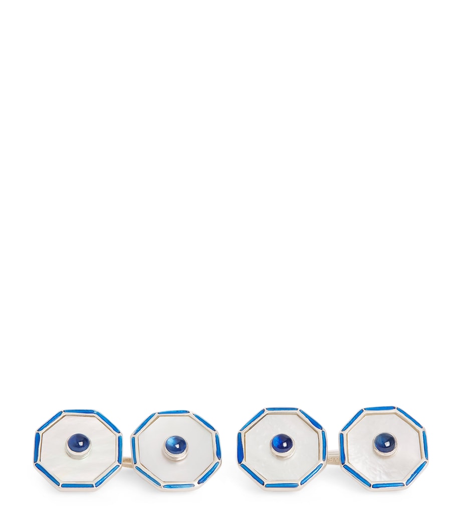 Deakin & Francis sterling silver cufflinks mother-of-pearl sapphire - British product