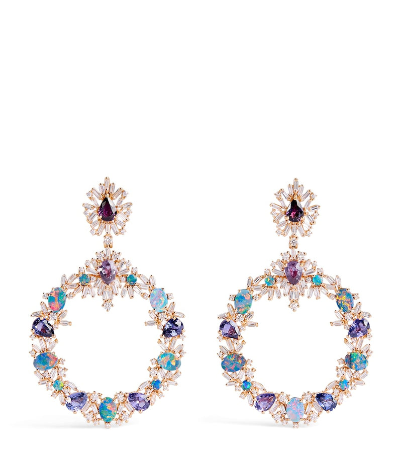 Suzanne Kalan rose gold earrings with diamonds sapphires opals (British brand)