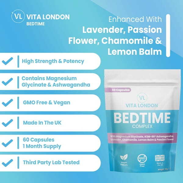 Vita London Bedtime Complex with magnesium and lavender 60 capsules, imported from the UK