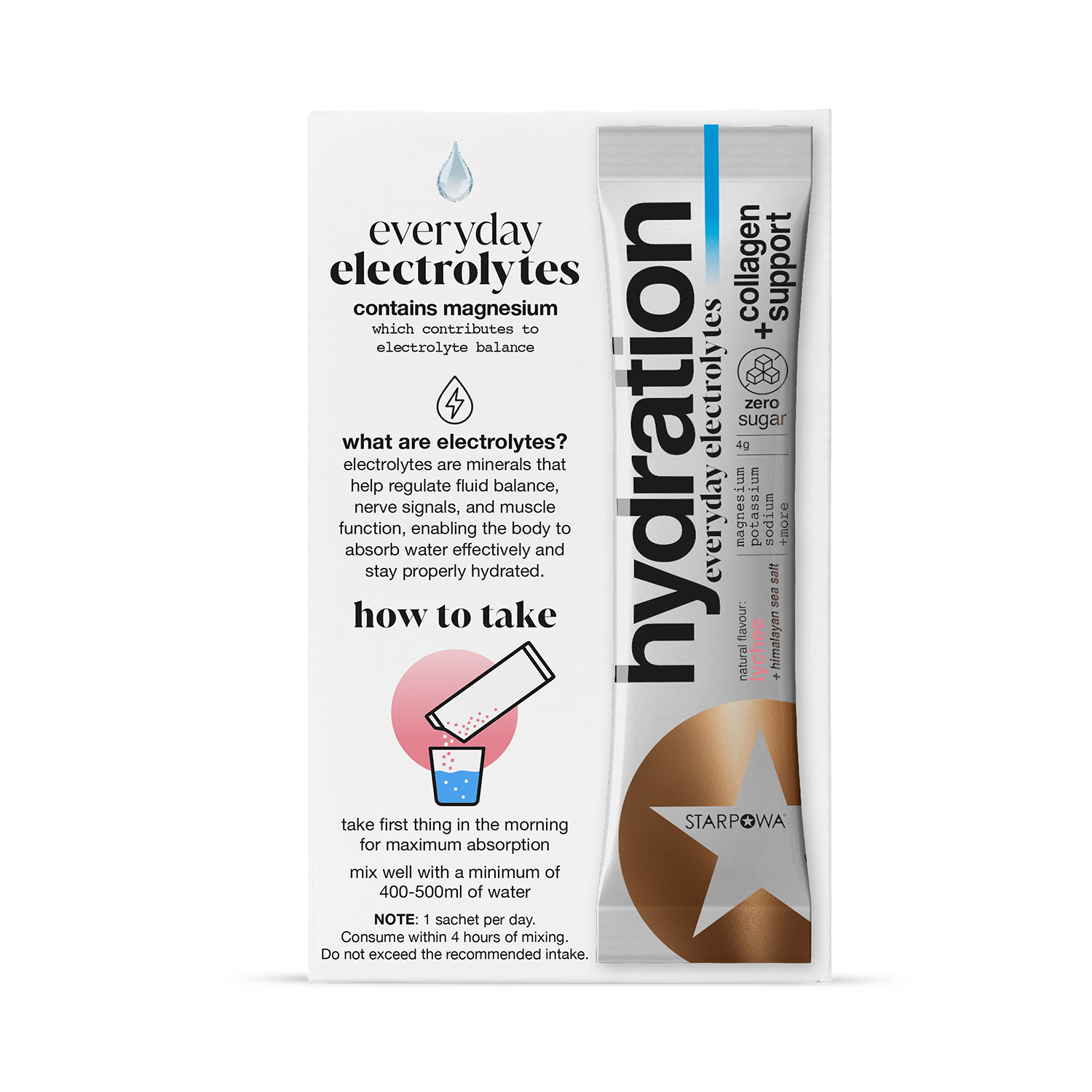 Starpowa hydration sachets lychee flavour 10 sachets, imported from the UK