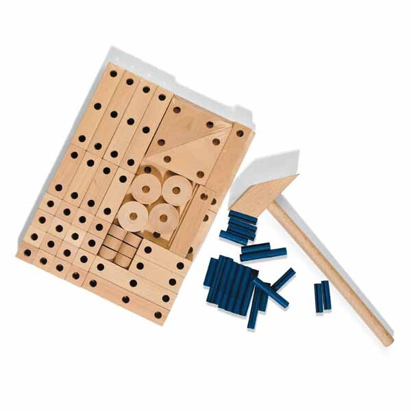 SES Creative carpentry playset with wooden hammer and pegs, UK version