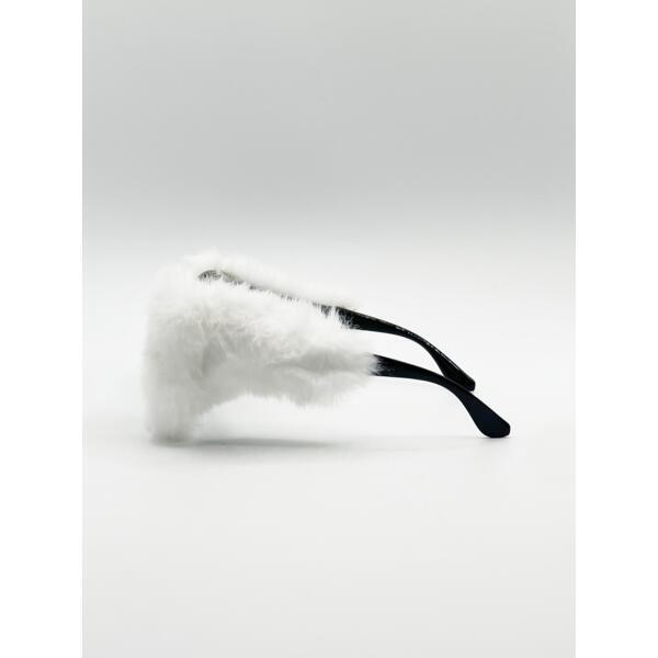 SVNX faux fur cateye sunglasses with multicoloured gems (British brand)