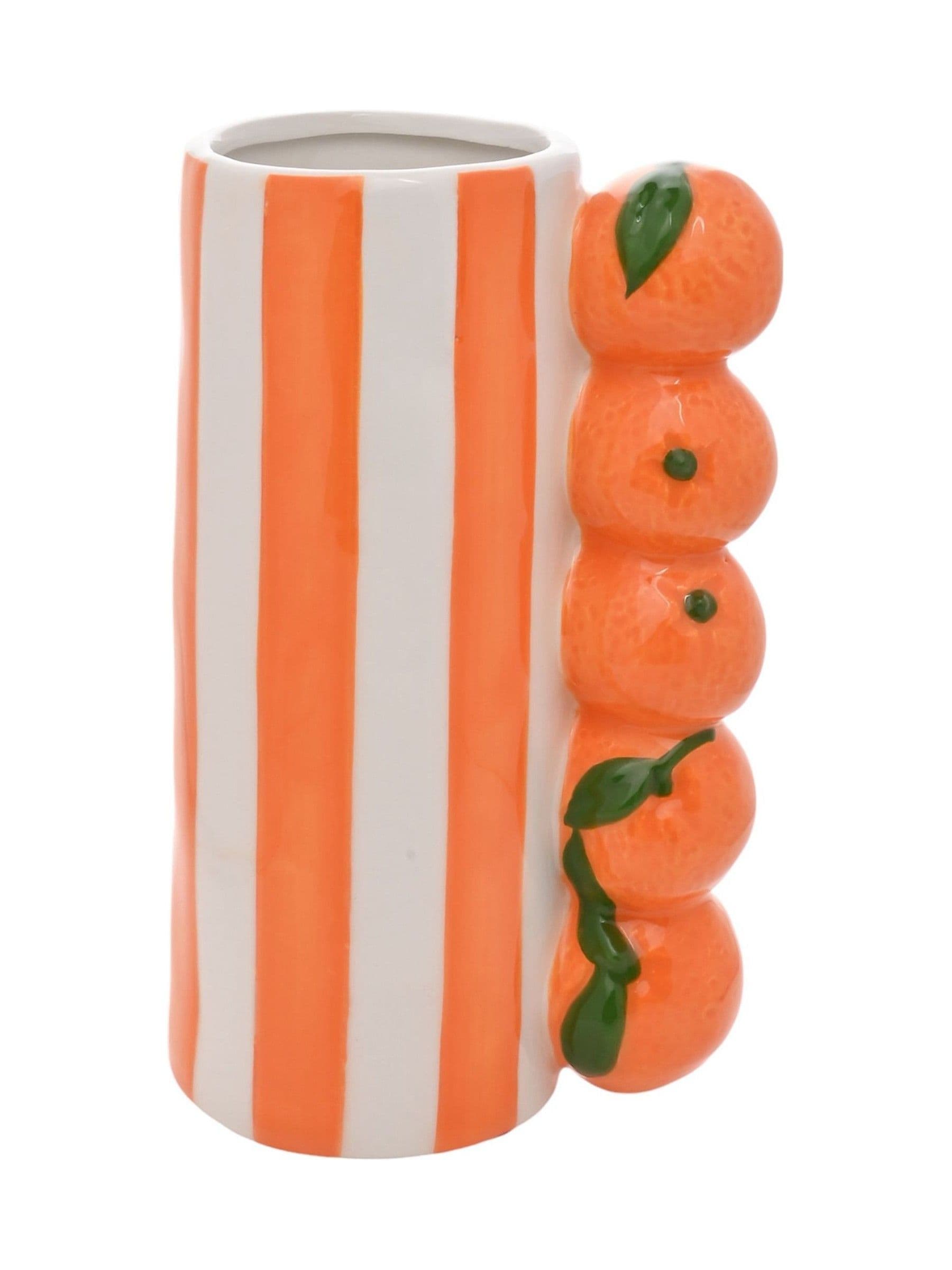 Widdop orange striped vase with sculpted fruit 21cm - British product