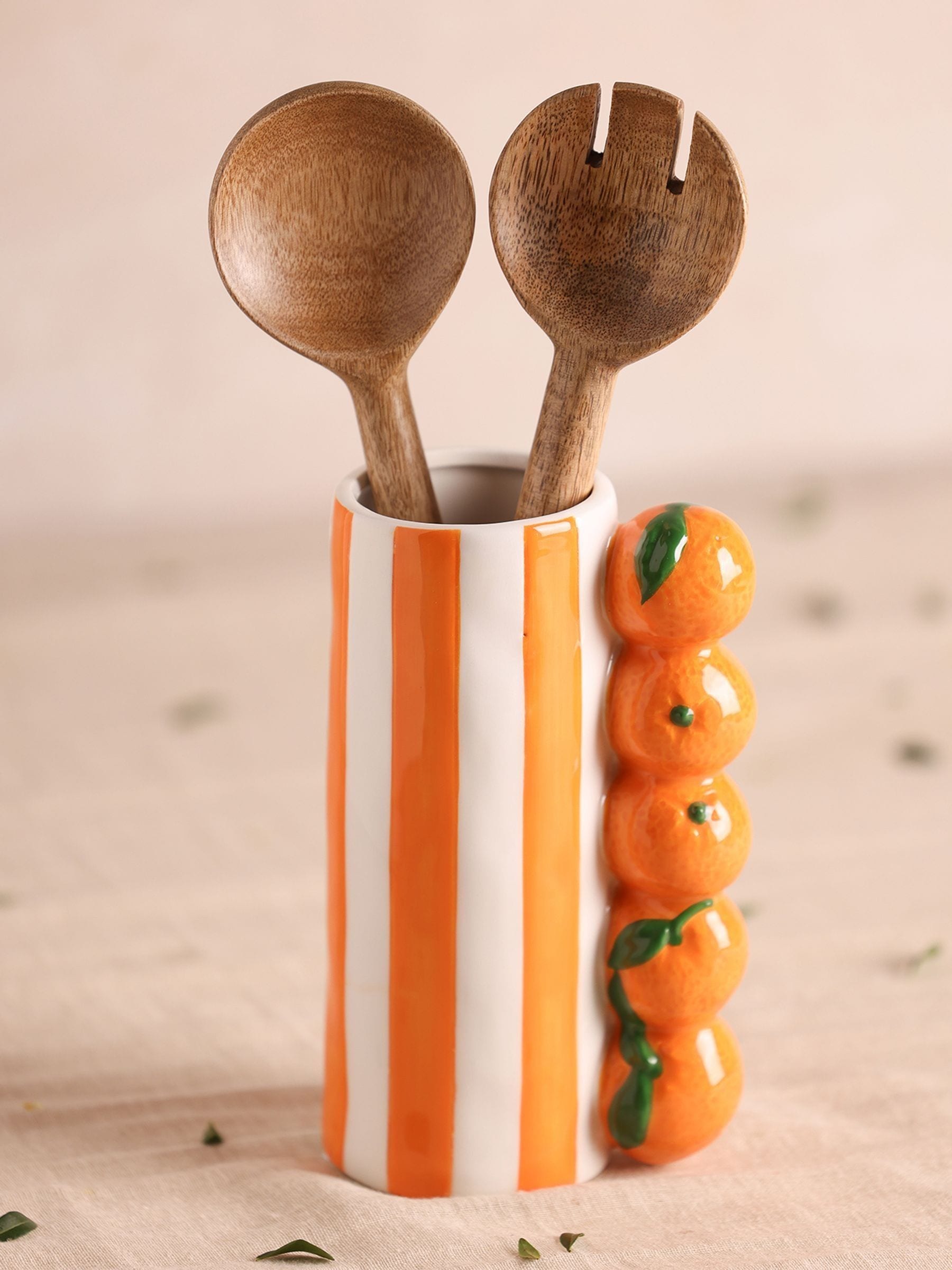 Widdop orange striped vase with sculpted fruit 21cm - British product