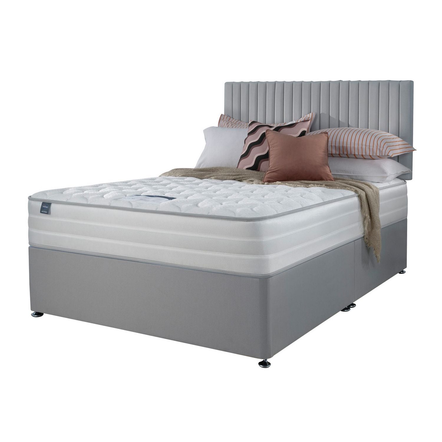 Silentnight Knightly 2000 Pkt Superking Memory Divan Bed - Light Grey