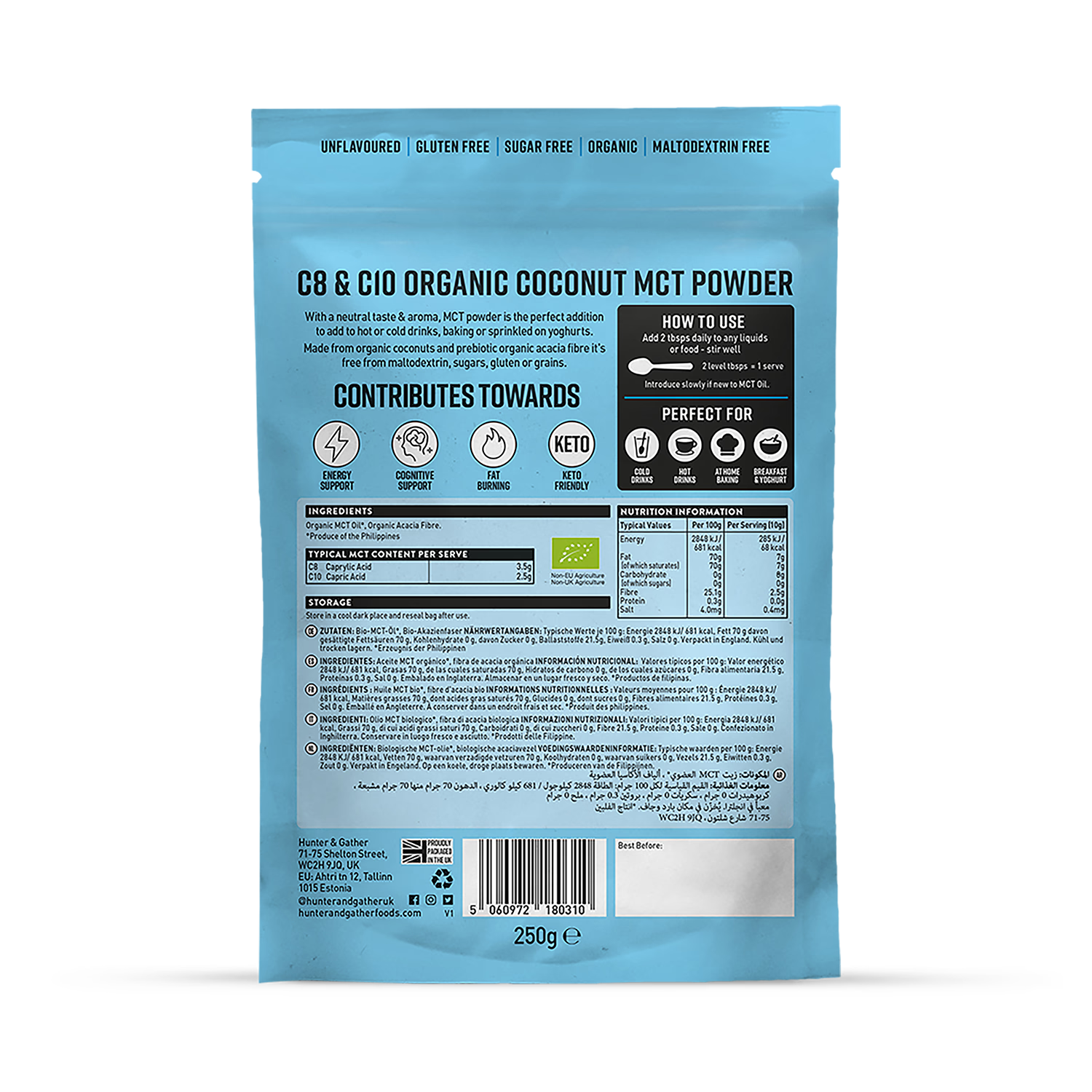 Hunter & Gather C8 C10 MCT powder 250g, UK version