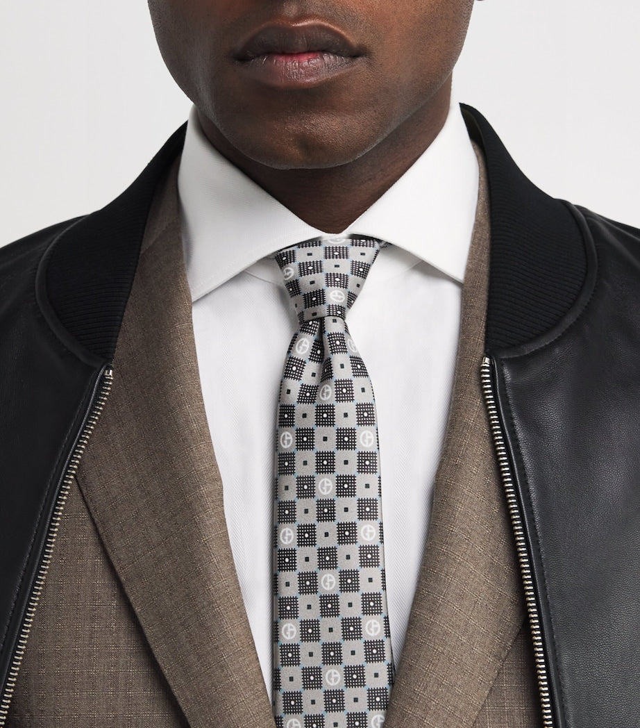 Giorgio Armani silk tie with hatched embroidery - British product