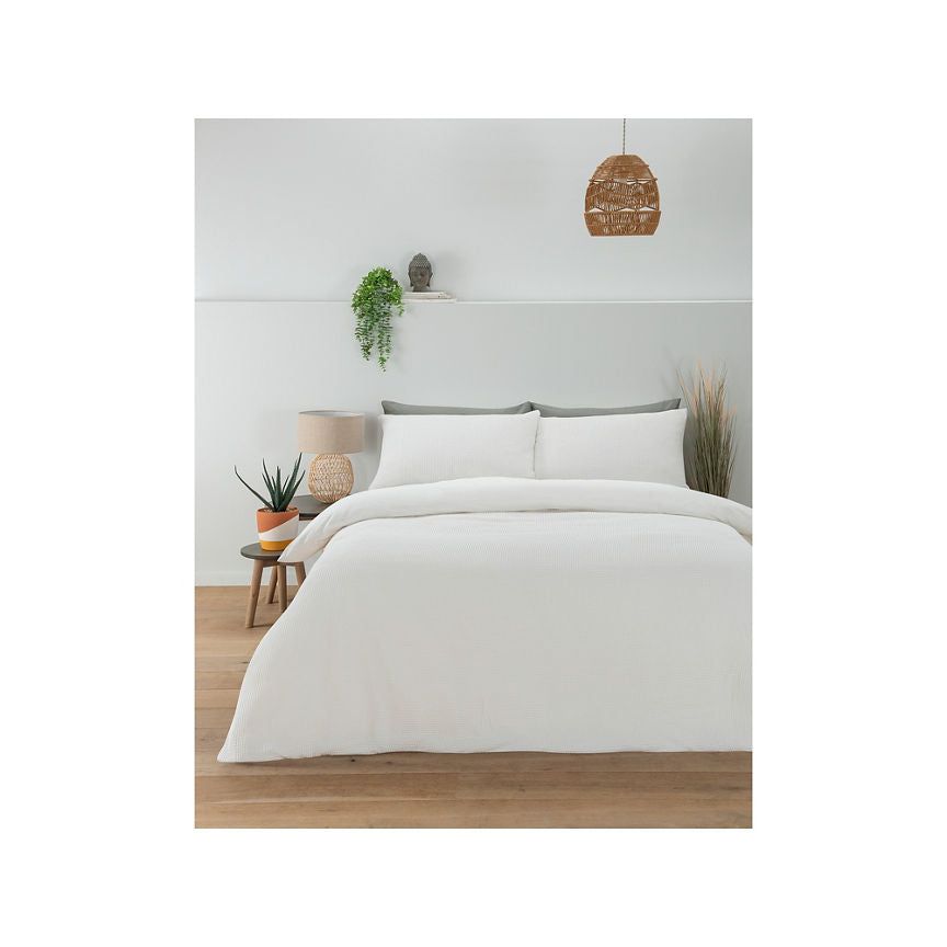 George Home 100% Cotton Waffle Duvet Set White - Double General Household ASDA   