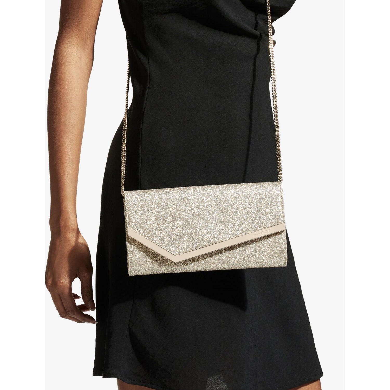 Jimmy Choo Emmie glittered leather clutch, imported from the UK