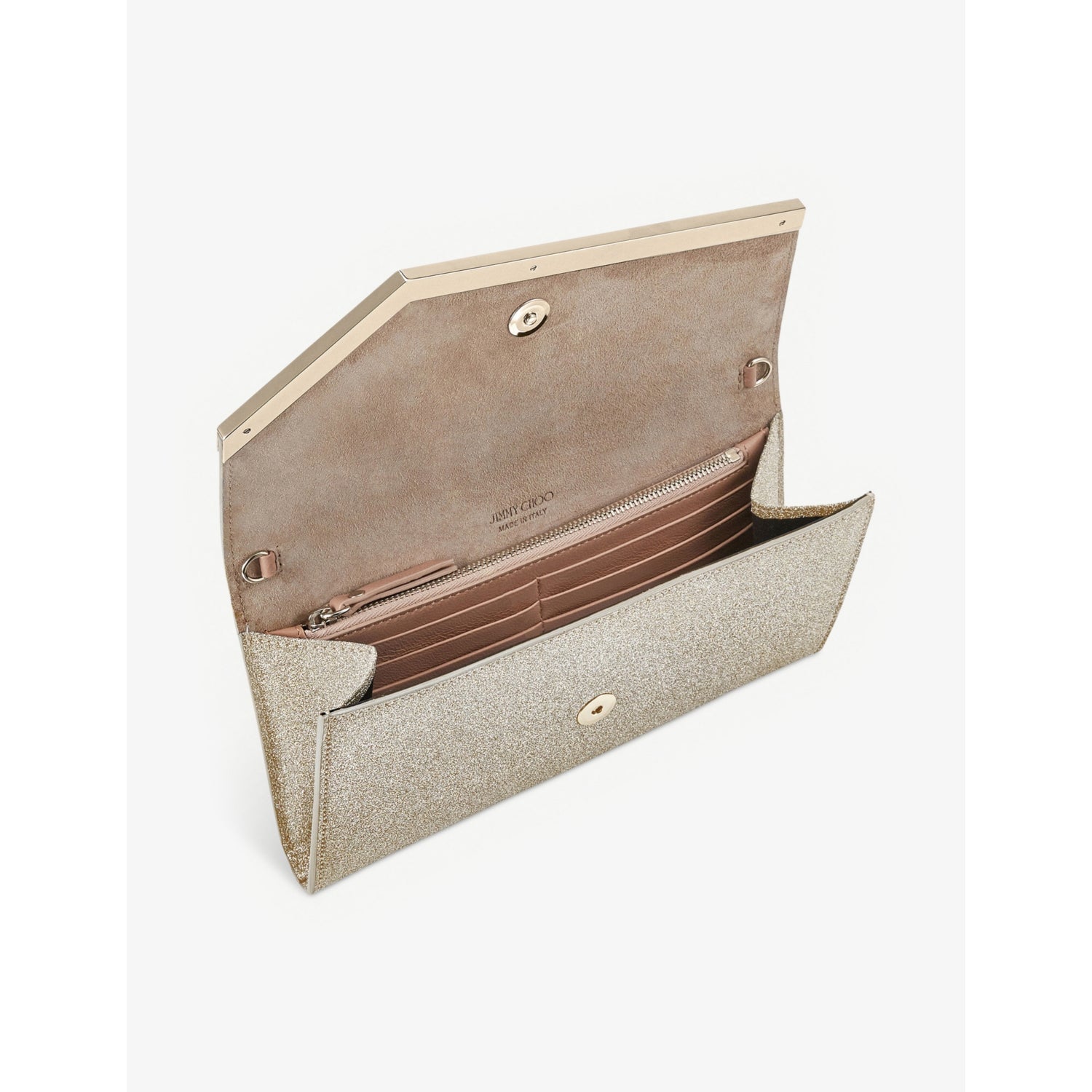 Jimmy Choo Emmie glittered leather clutch, imported from the UK
