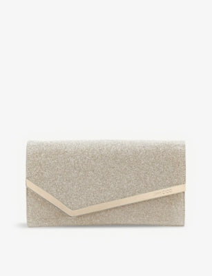 Jimmy Choo Emmie glittered leather clutch, imported from the UK