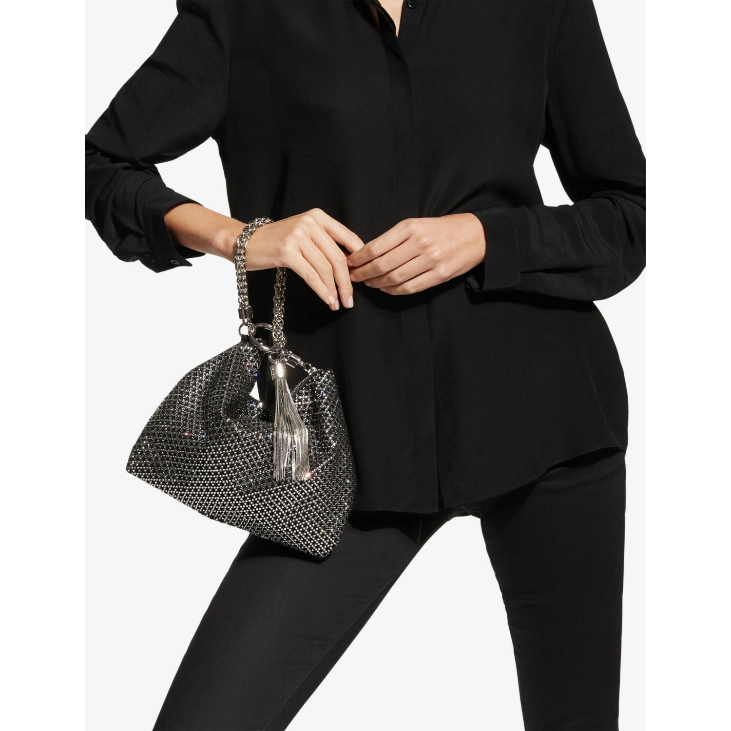 Jimmy Choo Callie crystal-embellished leather clutch bag, UK version