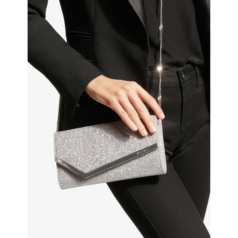 Jimmy Choo Emmie glittered leather mini clutch, UK version