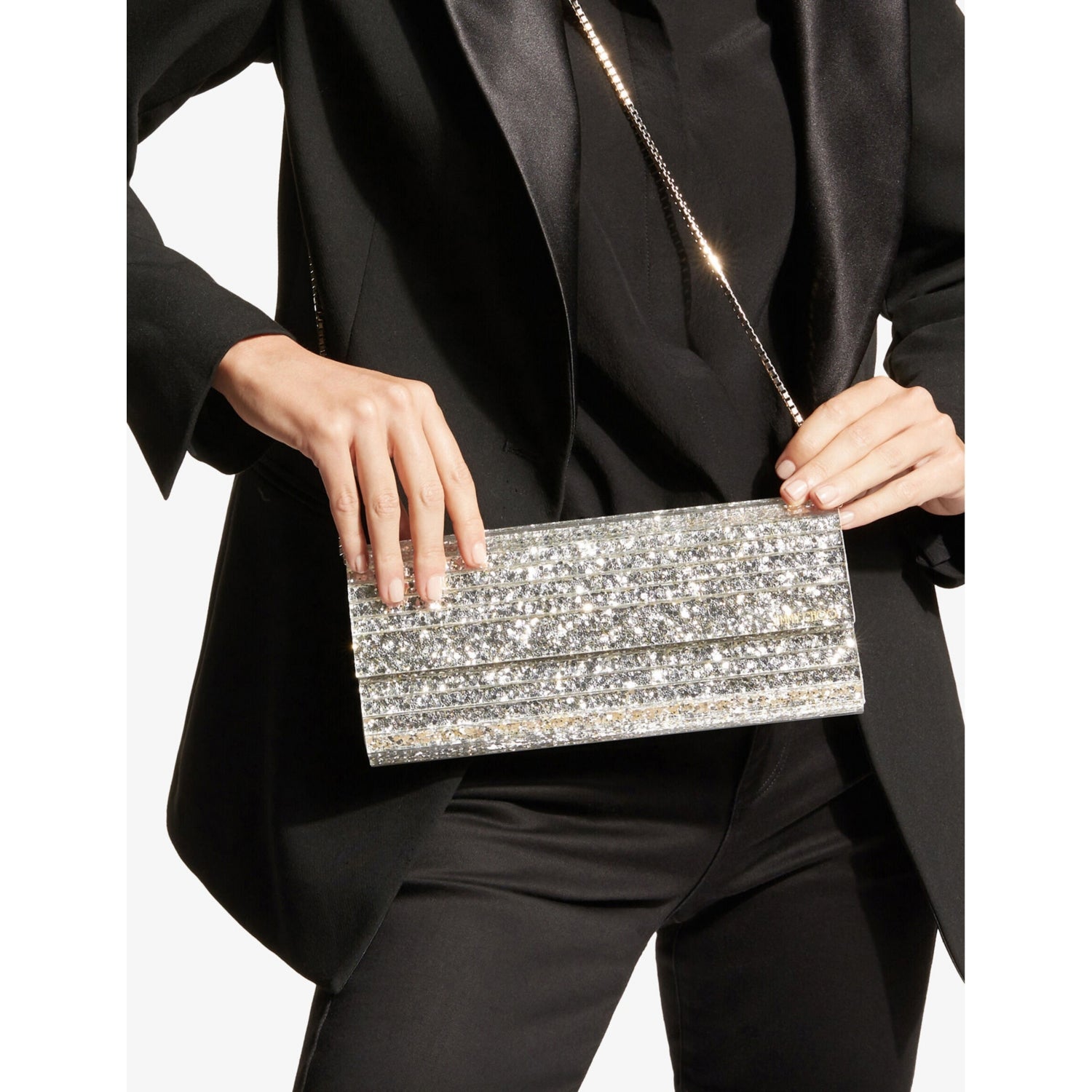 Jimmy Choo Sweetie glitter acrylic clutch, imported from the UK