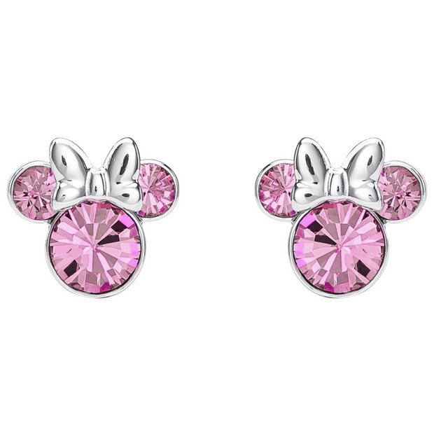 Disney Minnie Mouse stud earrings silver pink crystal 10.6mm (British brand)