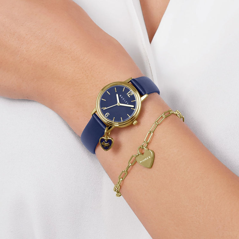 Radley navy leather strap watch and bracelet set, imported from the UK