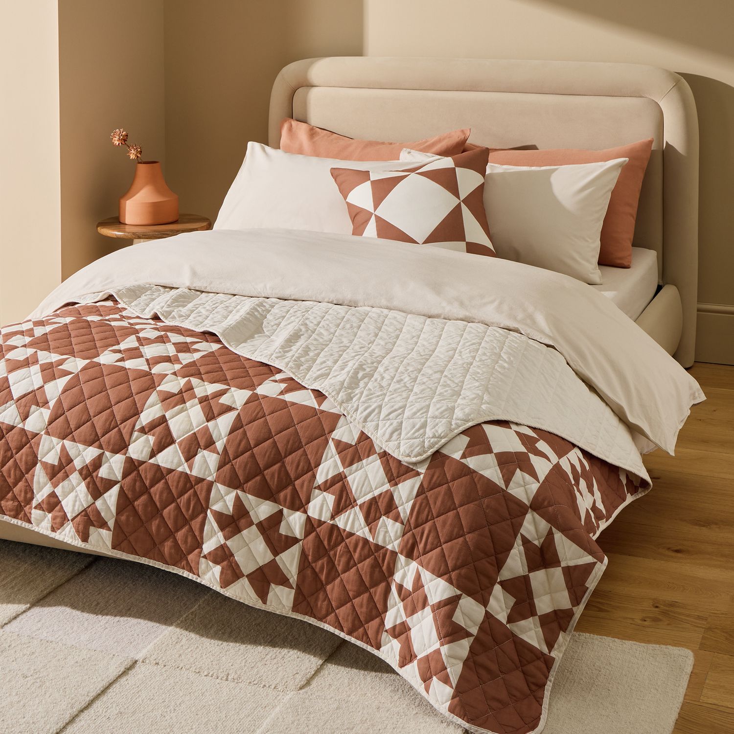 Habitat Quilted Motif Terracotta Bedspread - 220x200cm