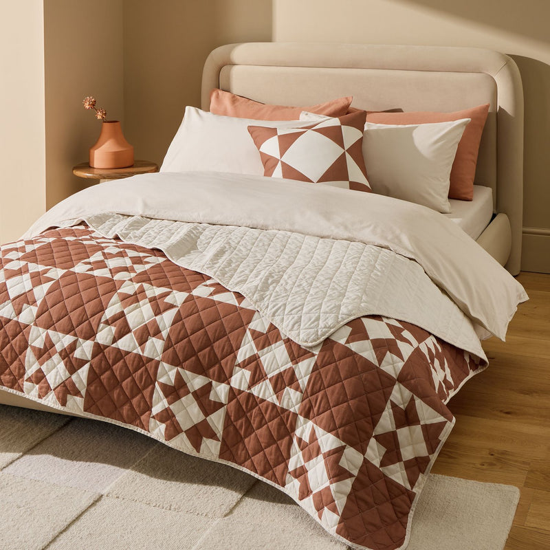Habitat Quilted Motif Terracotta Bedspread - 220x200cm