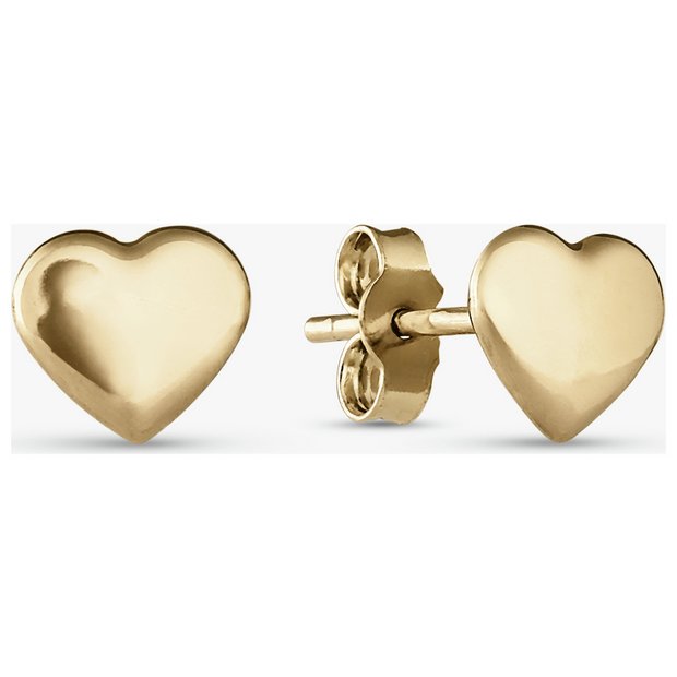 Revere 9ct yellow gold heart stud earrings (British brand)