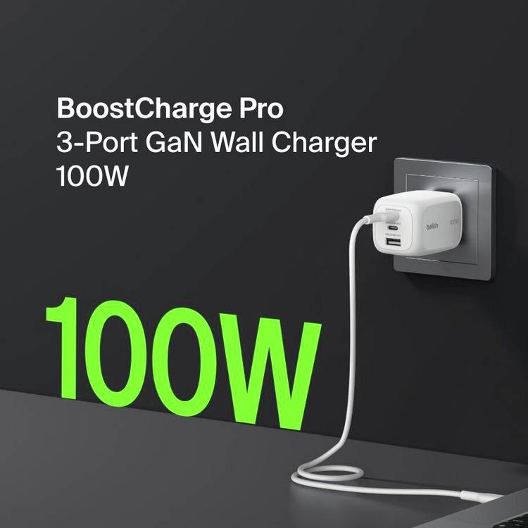 Belkin 100W dual USB-C and A wall charger, imported from the UK