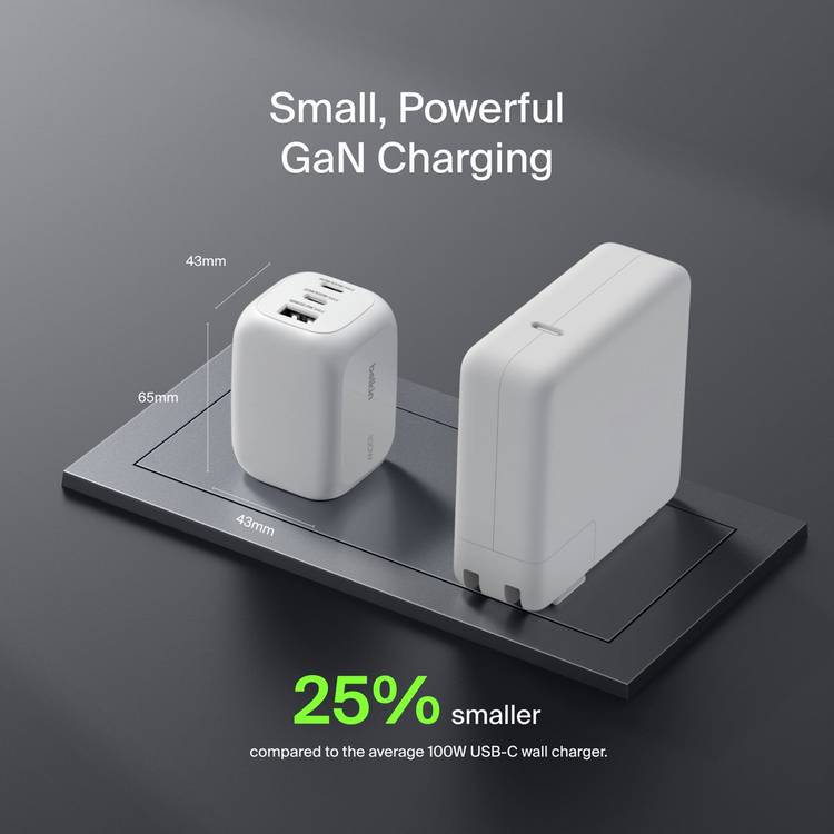 Belkin 100W dual USB-C and A wall charger, imported from the UK