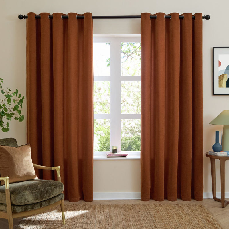 Furn soft chenille blackout eyelet curtains rust 117x137cm, UK version