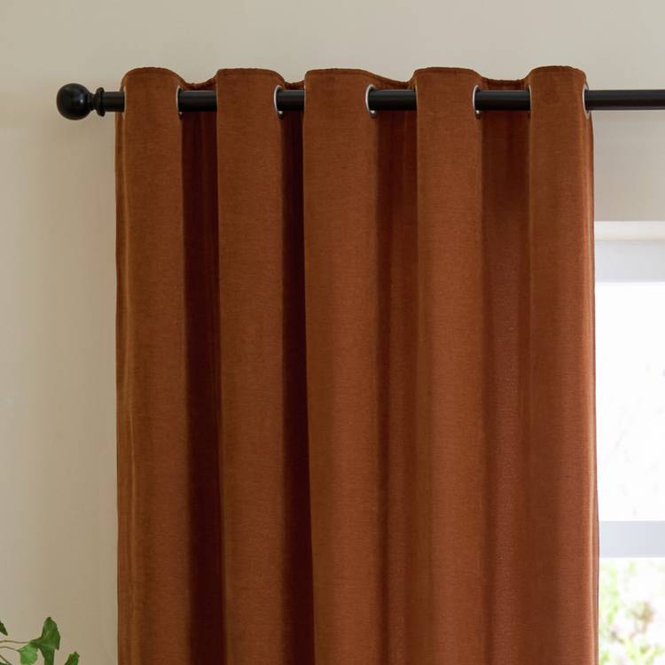 Furn soft chenille blackout eyelet curtains rust 117x137cm, UK version