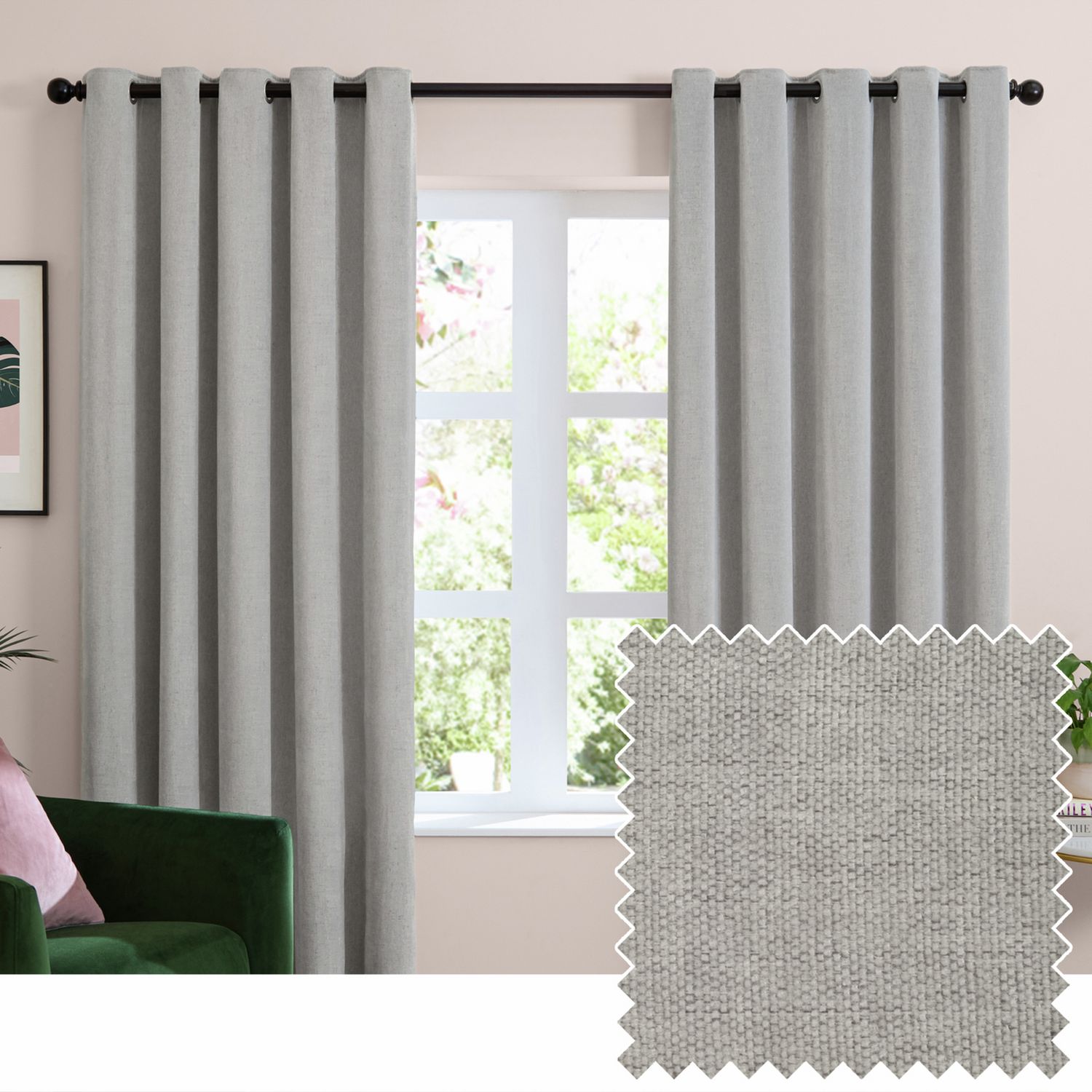 Furn Soft Chenille Blackout Eyelet Curtains - Silver - 168x183cm