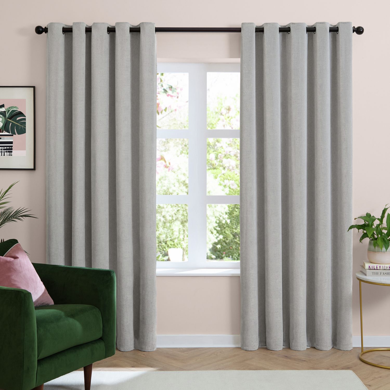 Furn Soft Chenille Blackout Eyelet Curtains - Silver - 168x183cm