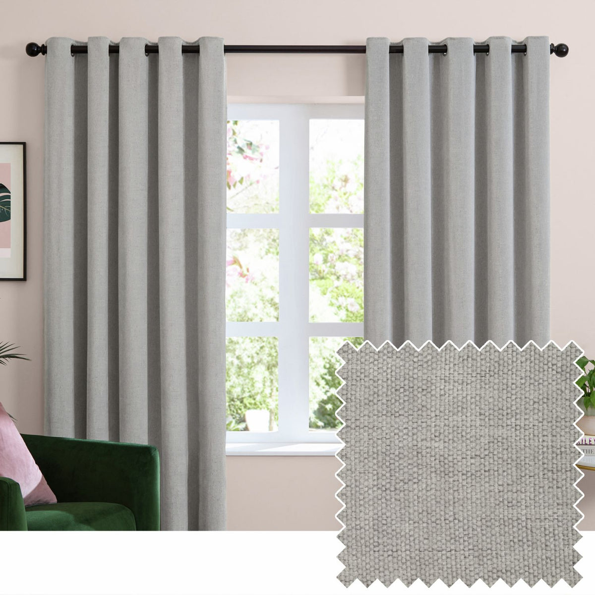 Furn Soft Chenille Blackout Eyelet Curtains - Silver - 229x137cm