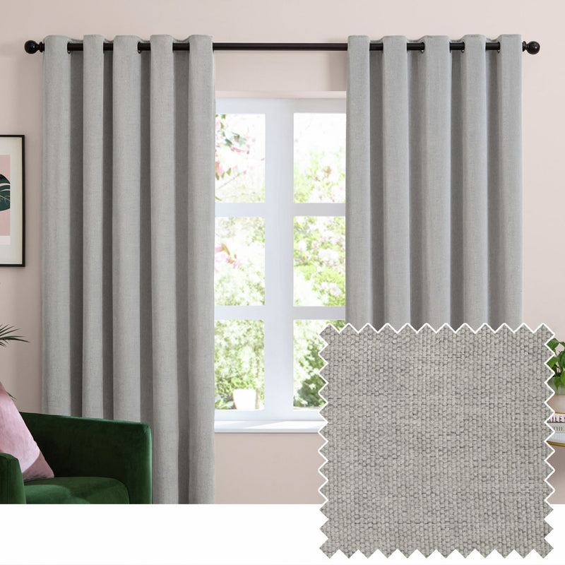 Furn Soft Chenille Blackout Eyelet Curtains - Silver - 229x183cm