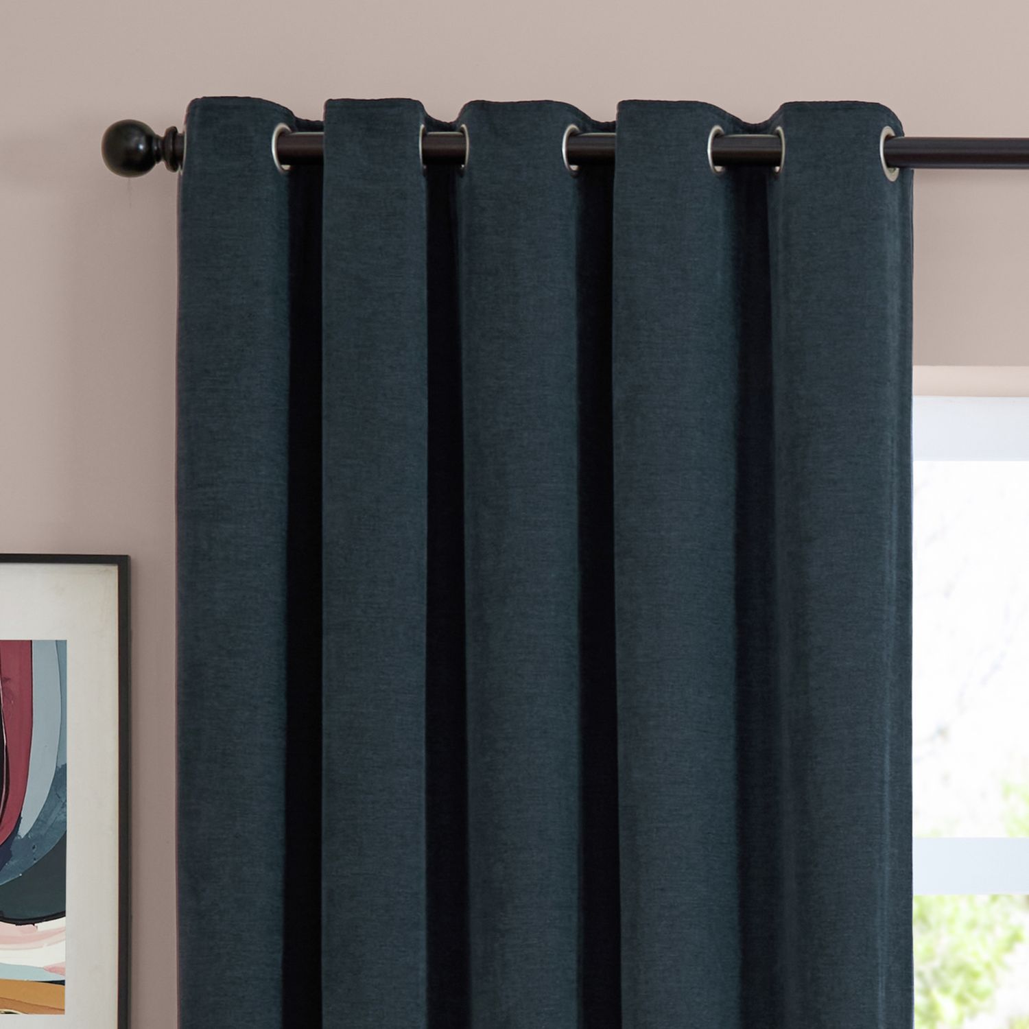 Furn Soft Chenille Blackout Eyelet Curtains - Navy Blue - 229x229cm