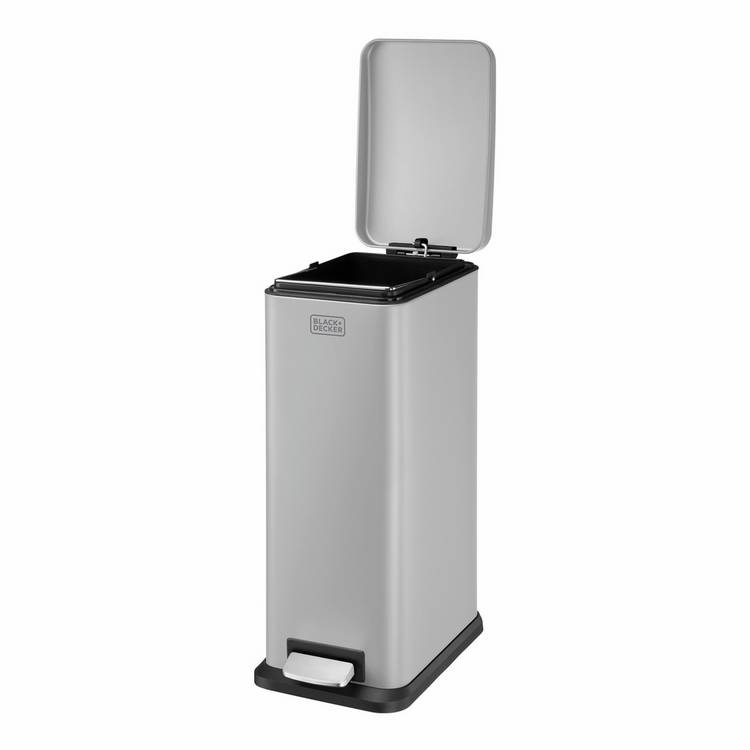 Black+Decker 20 litre soft close pedal bin in grey, UK version