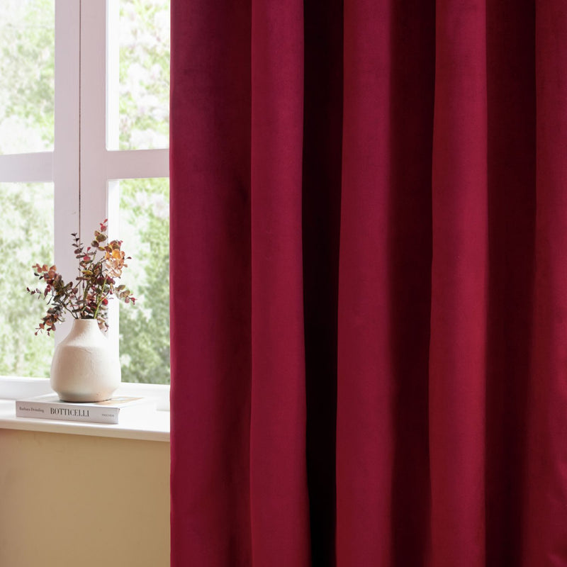 Furn Ultimate Velvet Blackout Eyelet Curtains - Burgundy - 168x183cm