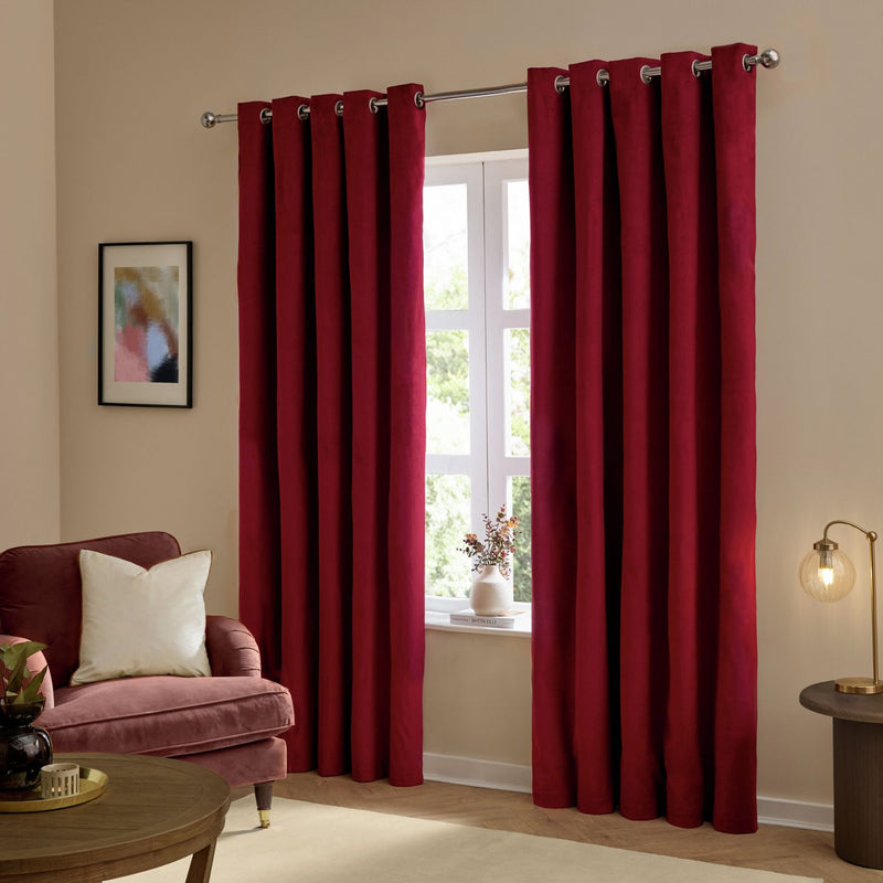 Furn Ultimate Velvet Blackout Eyelet Curtains - Burgundy - 229x137cm