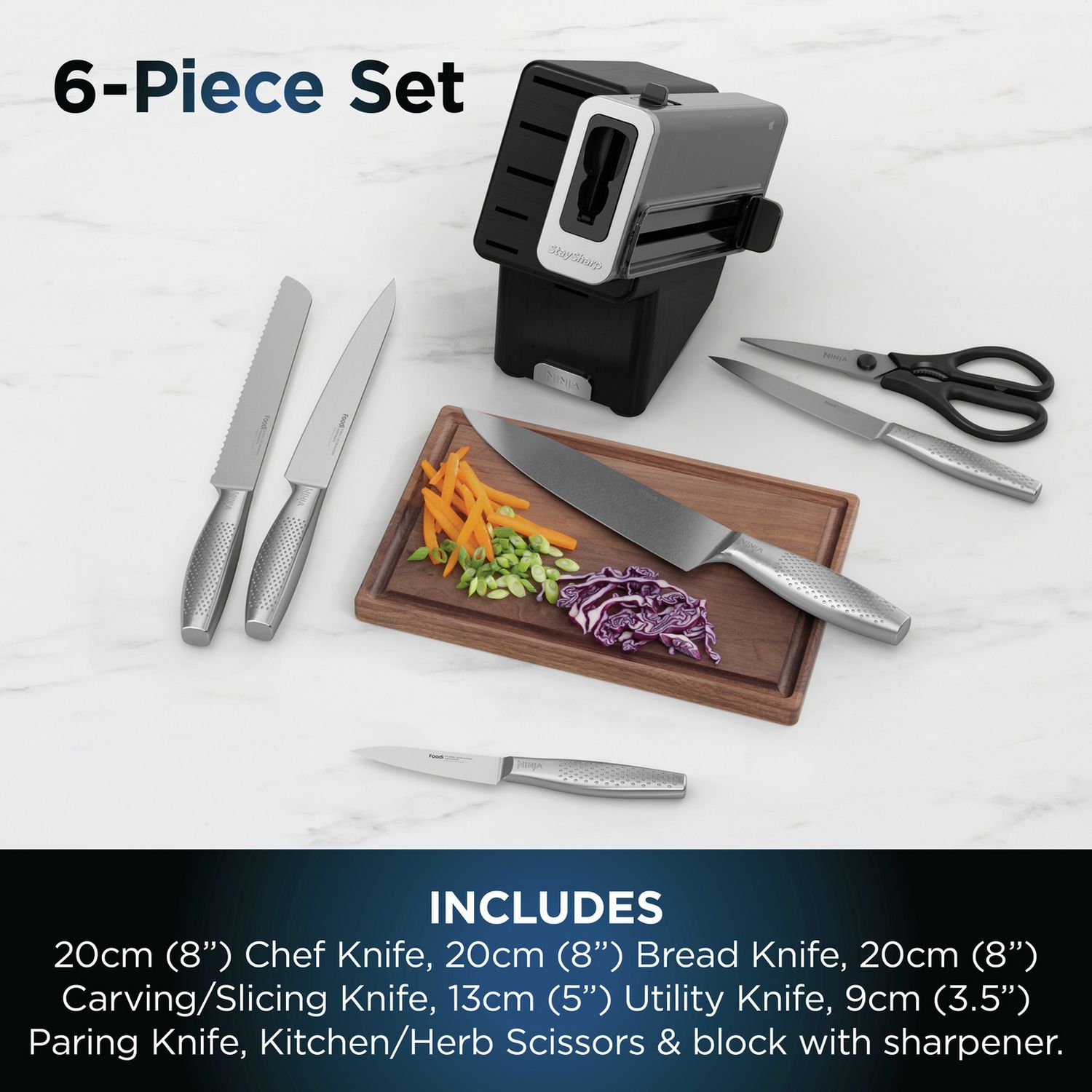 Ninja StaySharp 6 piece knife set with wood block and sharpener (British brand)