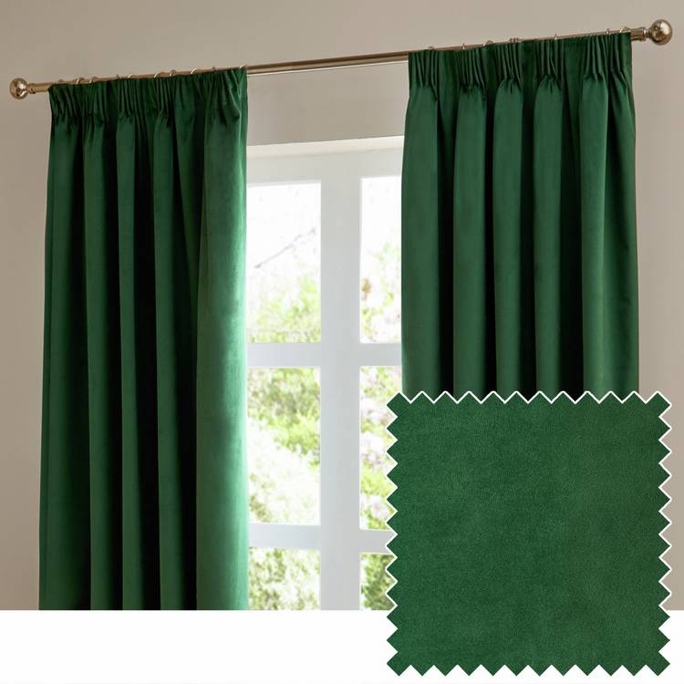 Furn velvet blackout pencil pleat curtains emerald green 117x137cm - British product