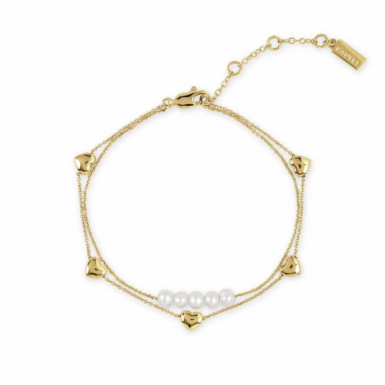 Radley double layer heart and pearl bracelet 18ct gold plated (British brand)