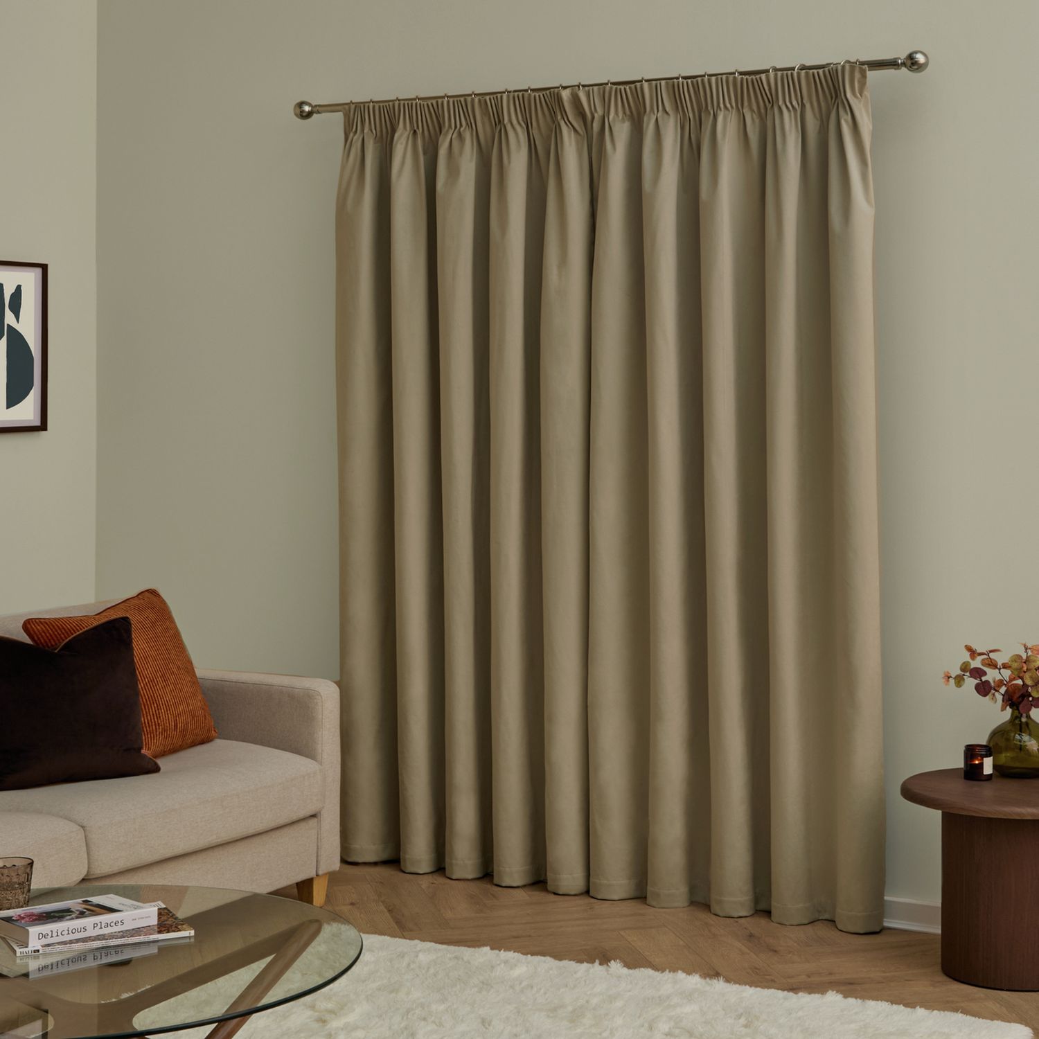 Furn Ultimate Velvet Blackout Pencil Pleat Curtains - Mocha - 117x183cm