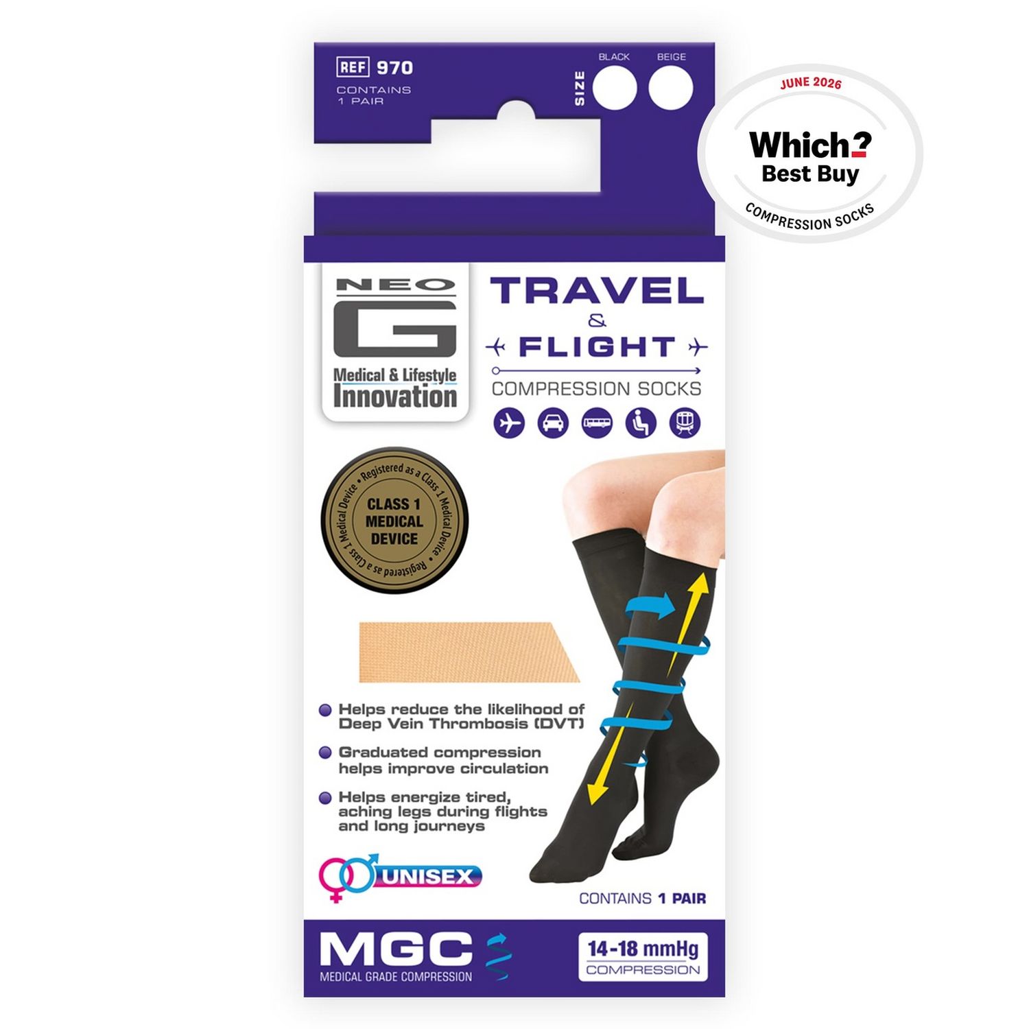 Neo G compression flight socks XL beige (British brand)