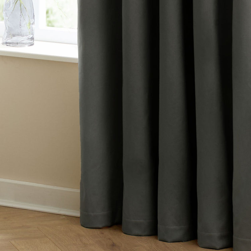 Furn Ultimate Velvet Blackout Pencil Pleat Curtains - Charcoal - 168x183cm