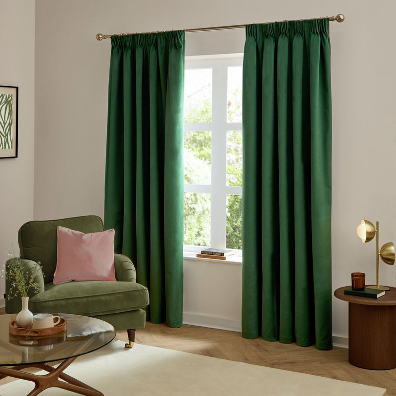 Furn Ultimate Velvet Blackout Pencil Pleat Curtains - Emerald Green - 168x183cm