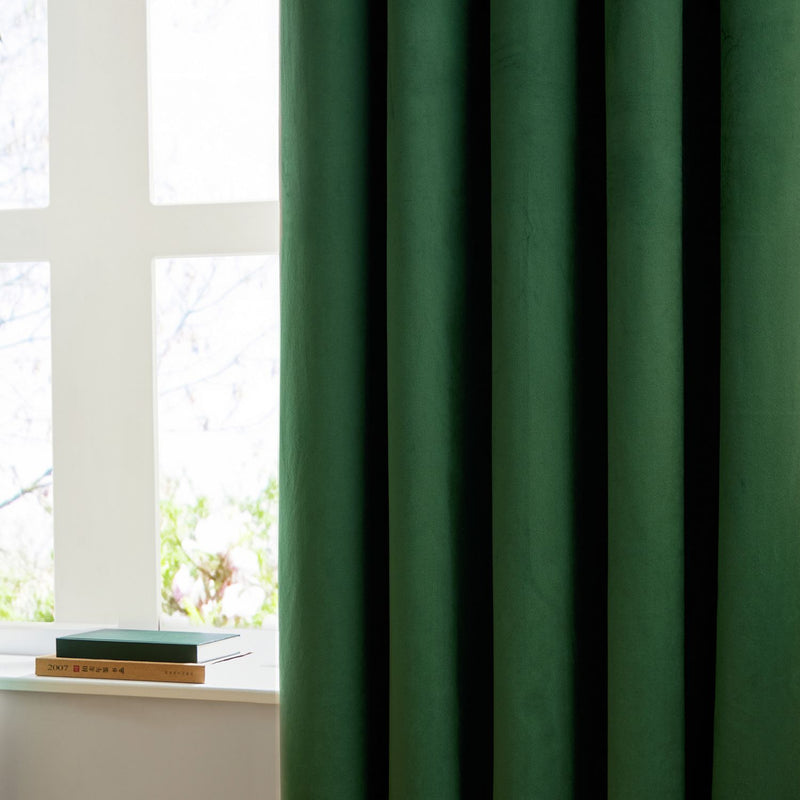 Furn Ultimate Velvet Blackout Pencil Pleat Curtains - Emerald Green - 168x183cm