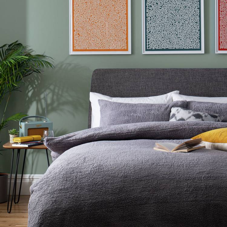 Argos Home teddy fleece grey bedding set single, UK version