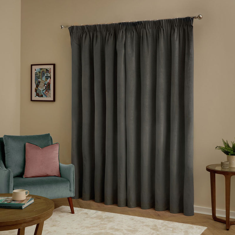 Furn Ultimate Velvet Blackout Pencil Pleat Curtains - Charcoal - 229x137cm