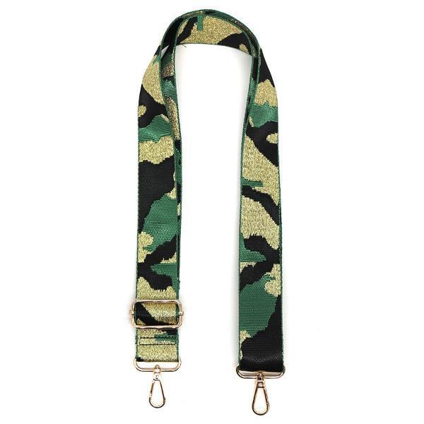 POM Green Mix Lurex Camo adjustable wide bag strap (British brand)