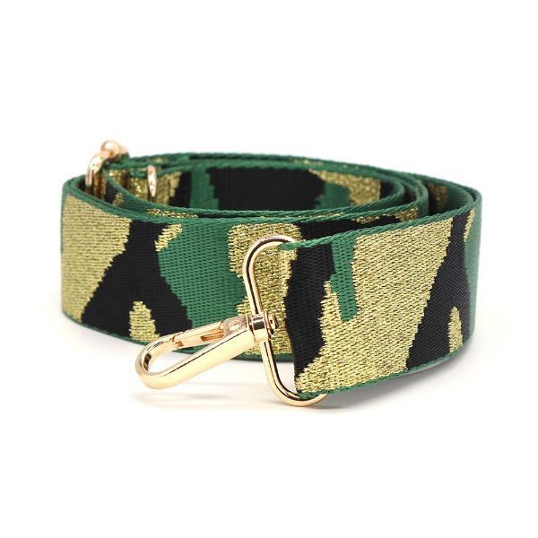 POM Green Mix Lurex Camo adjustable wide bag strap (British brand)