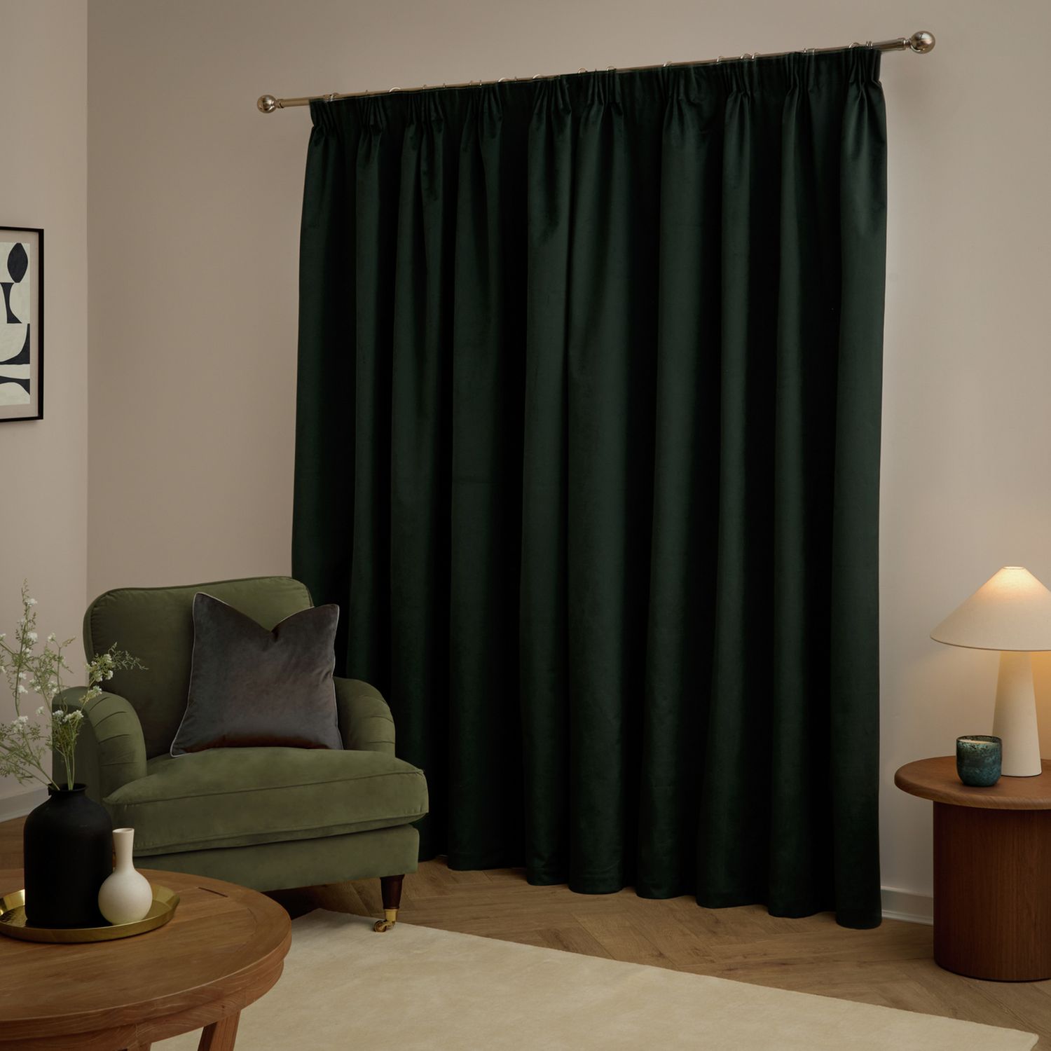 Furn Ultimate Velvet Blackout Pencil Pleat Curtains - Black - 229x183cm