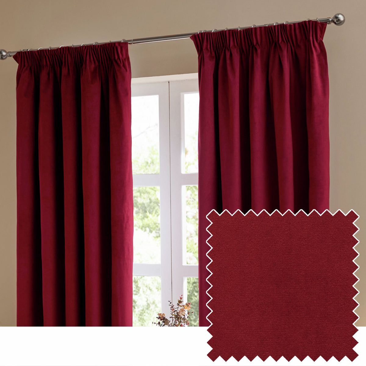 Furn Ultimate Velvet Blackout Pencil Pleat Curtains - Burgundy - 229x183cm