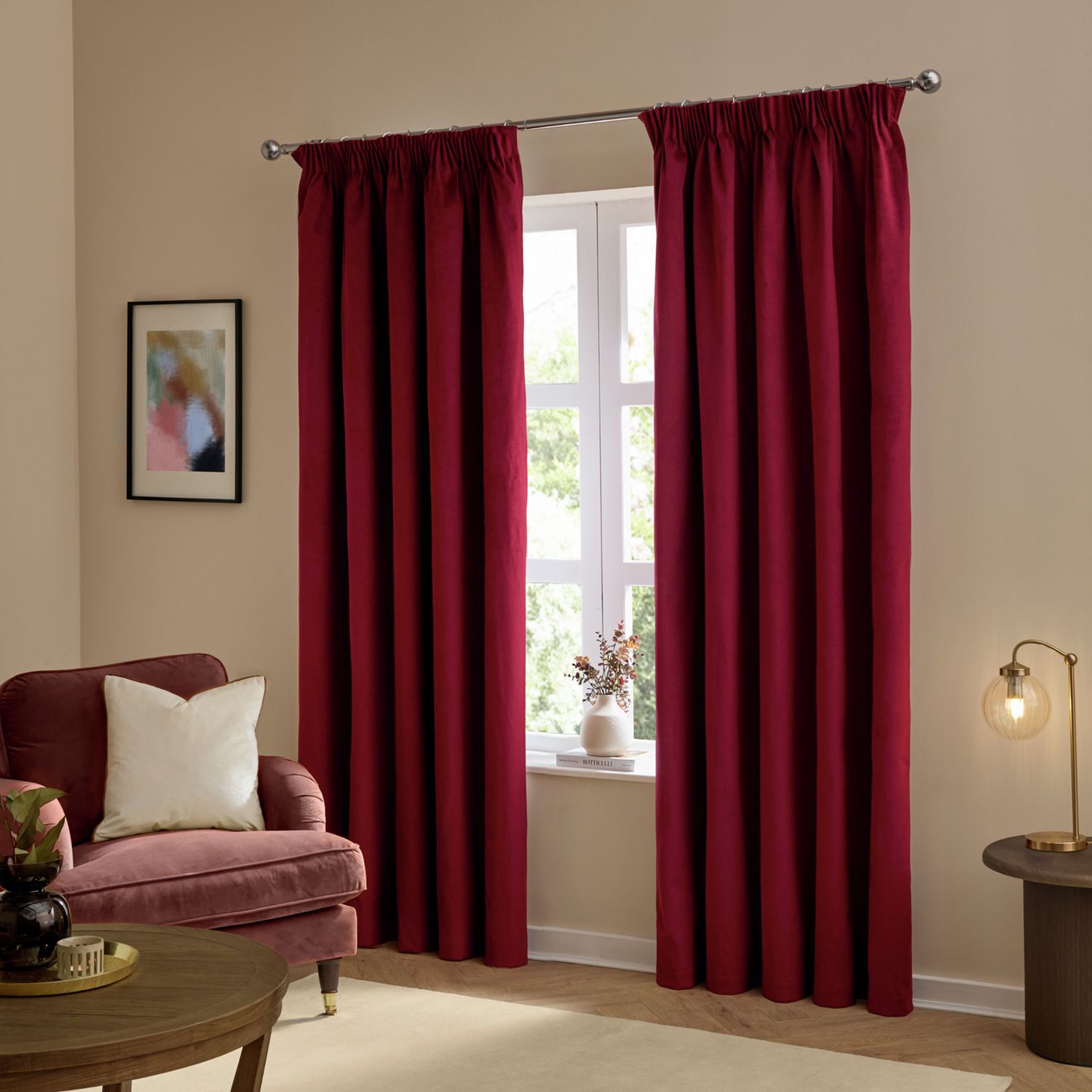 Furn Ultimate Velvet Blackout Pencil Pleat Curtains - Burgundy - 229x183cm